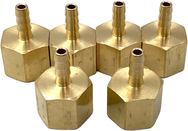 Bumugufu 6 Pcs 1/4" Female NPT x 1/8" Barb Hose Fittings, 1/8" Barb to 1/4" FNPT Brass Hose Barb Fittings for Compressor, Fuel, Oil, Gas - Image 1